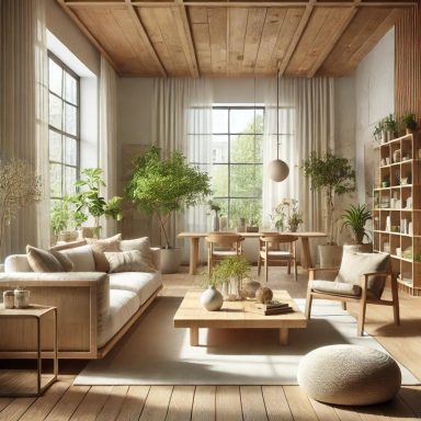 Sala de estar decorada en estilo orgánico moderno por Suárez & Co. Interiorismo, utilizando materiales naturales y un diseño que fusiona la 