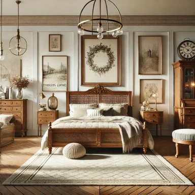 Dormitorio matrimonial vintage con cama clásica y decoración elegante, seleccionado por Suárez & Co. Interiorismo