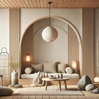  Imagen que muestra un rincón de lectura de estilo Zen, con asientos cómodos, iluminación suave y decoración natural.