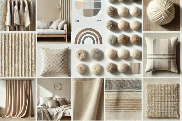 Moodboard que presenta textiles industriales como cuero, arpillera y lona en tonos oscuros y neutros.