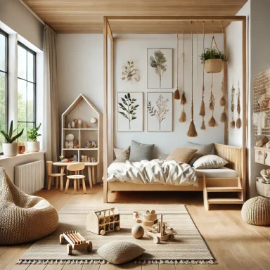 Espacio infantil con juguetes de madera y diseño natural Suárez & Co. Interiorismo