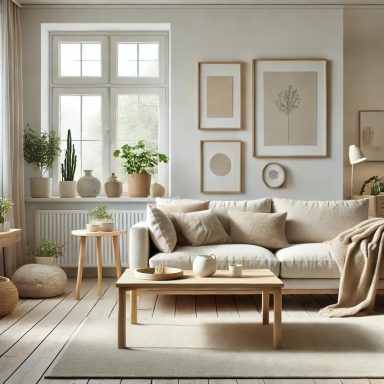 Salón de estilo escandinavo con muebles minimalistas, elementos de madera natural y una paleta de colores neutros, by Suarez Interiorismo