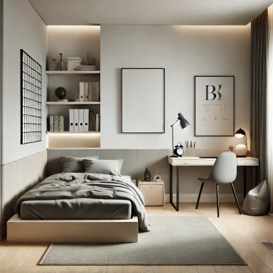 Dormitorio juvenil con cama de plataforma y decoración moderna. Suárez & Co.Interiorismo