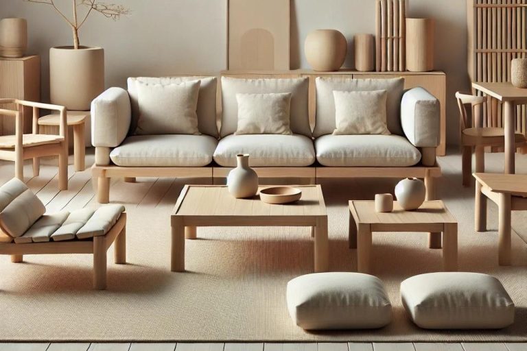 Mobiliario en el estilo Japandi por Suárez & Co. Interiorismo, mostrando muebles minimalistas de madera natural con líneas limpias y diseño funcional.