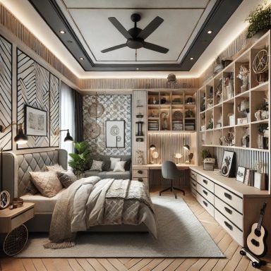 Habitación para adolescentes en estilo transicional con muebles versátiles y decoración moderna, seleccionada por Suárez & Co. Interiorismo